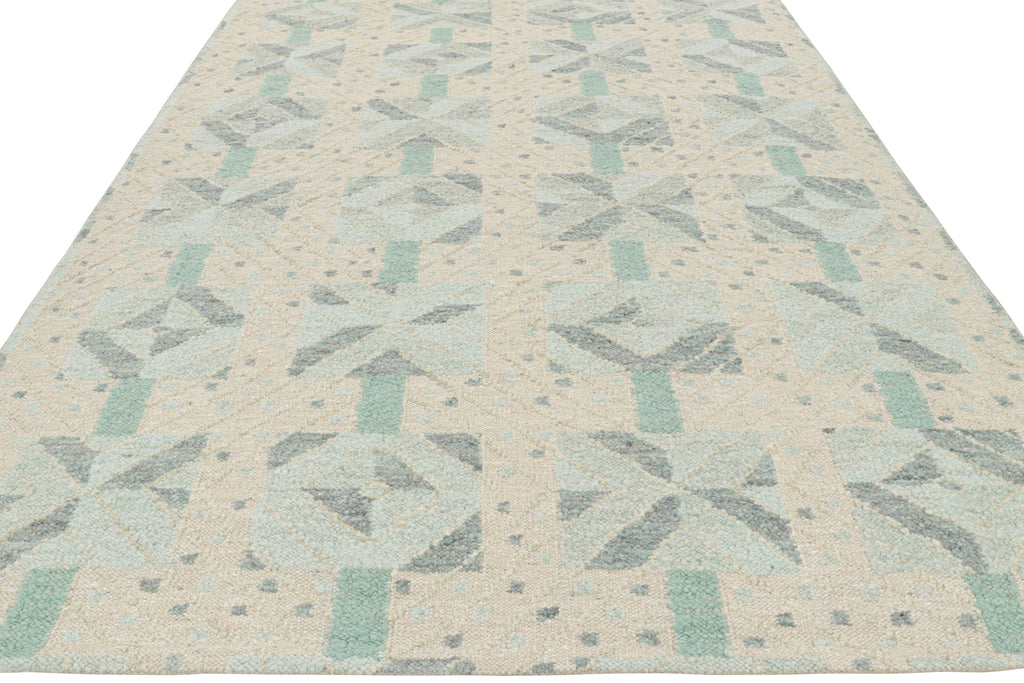 Scandinavian Rug With Blue Turquoise And Off White