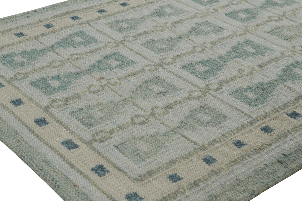 Scandinavian Square Rug In Blue With Hourglass Geometric Patterns