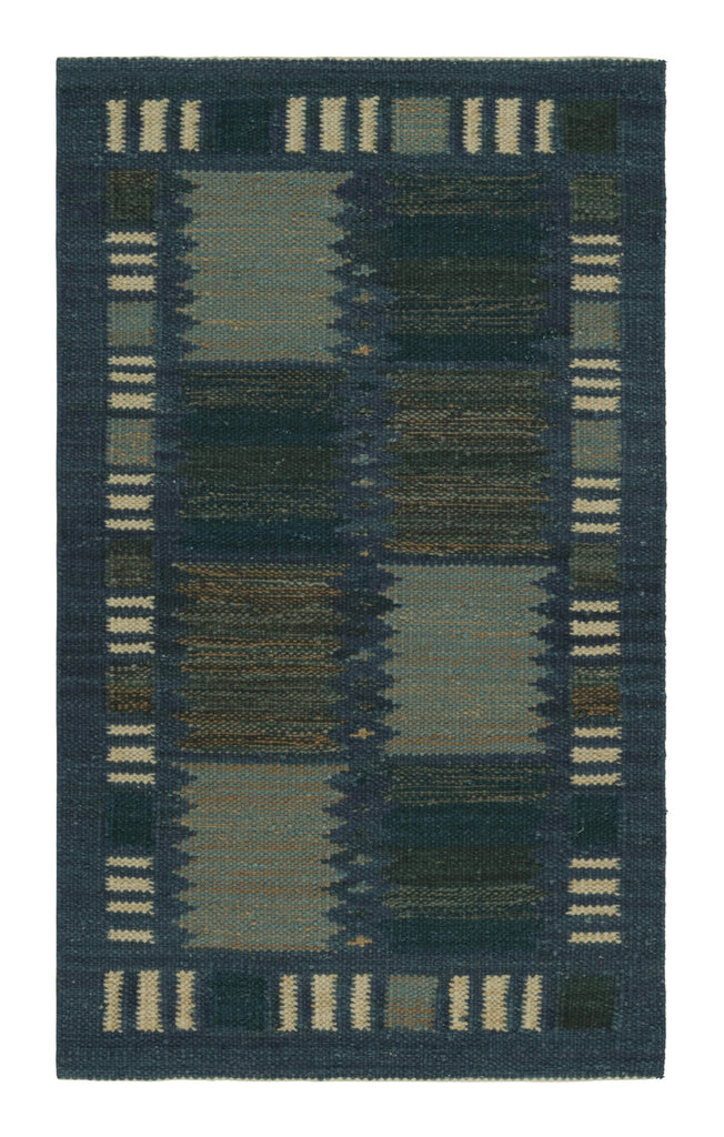 Scandinavian Rug In Blue Tones With Geometric Stripes