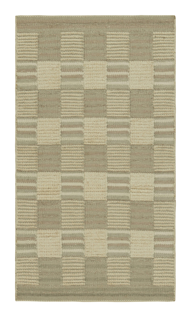 Scandinavian Rug In Blue And Beige With Geometric Patterns