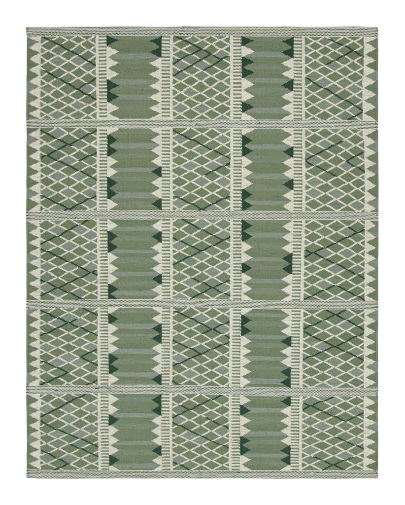 Scandinavian Rug With Geometric Patterns In Green Tones 9x12