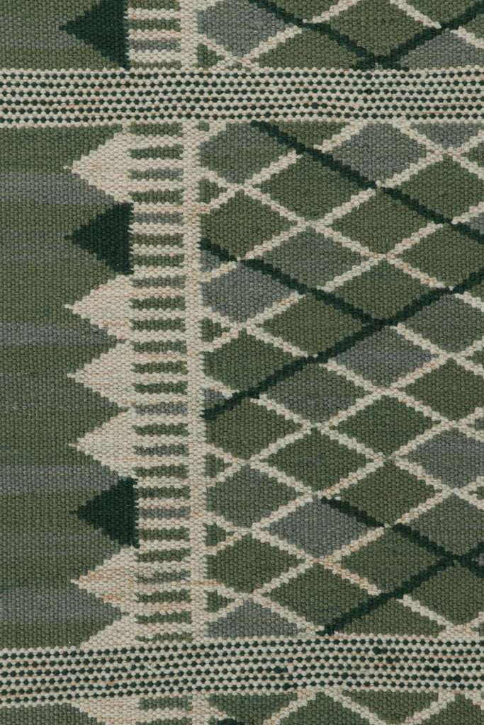 Scandinavian Rug With Geometric Patterns In Green Tones 9x12