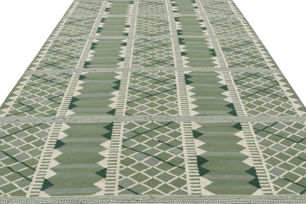 Scandinavian Rug With Geometric Patterns In Green Tones 9x12