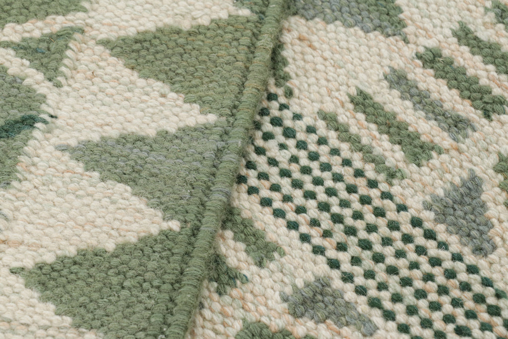 Scandinavian Rug With Geometric Patterns In Green Tones 9x12