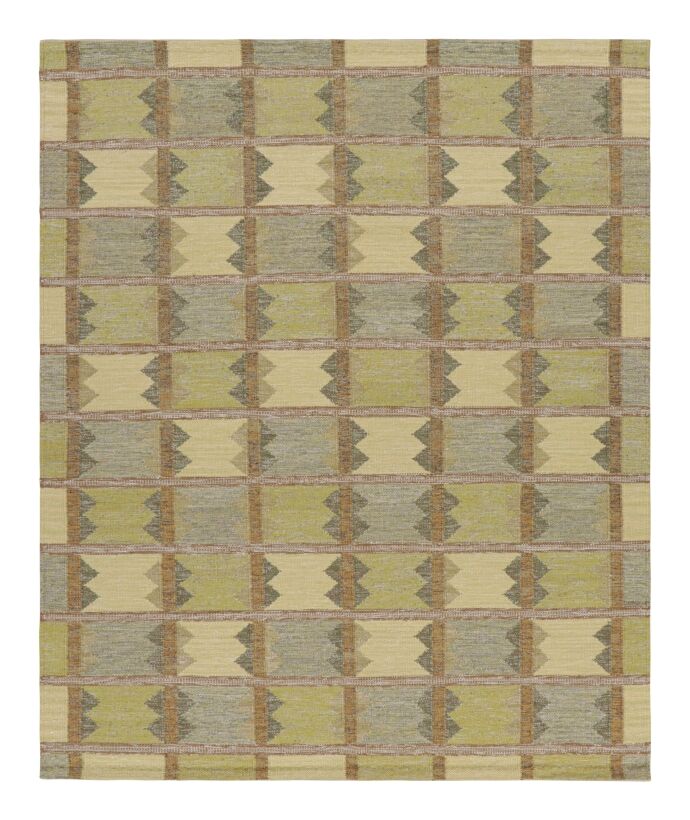 Scandinavian Rug In Green And Blue With Geometric Patterns 8×10