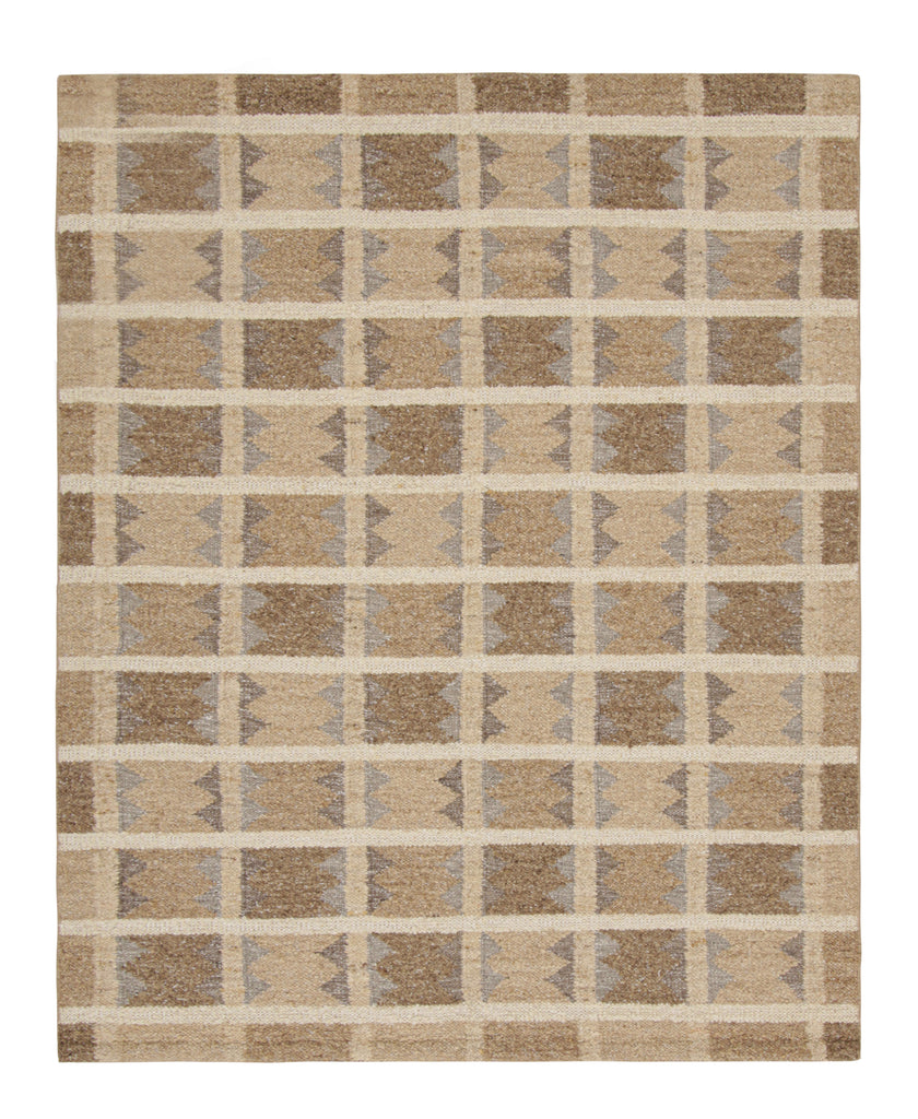 Scandinavian Rug With Beige Brown Geometric Patterns 8x10