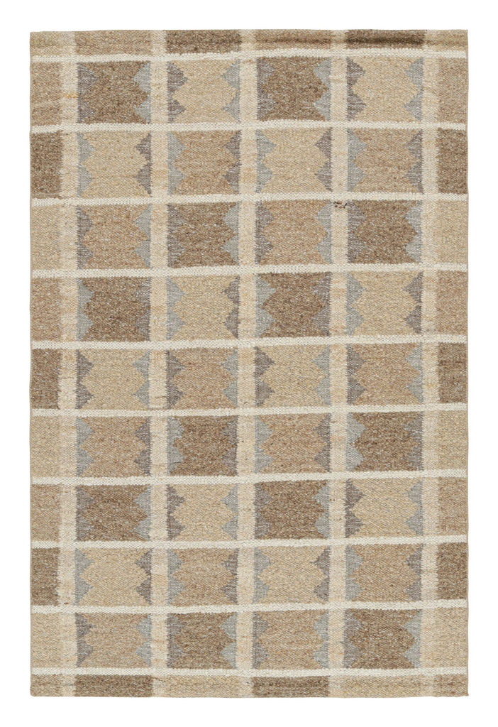 Scandinavian Rug In Beige Brown Geometric Patterns, 6x9