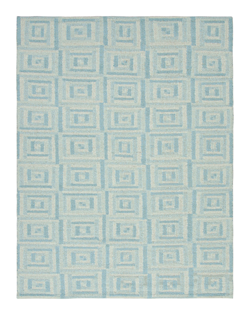 Scandinavian Rug With Light Blue And White Geometric Patterns