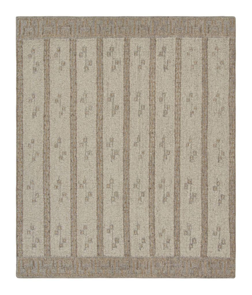 Scandinavian Rug In White & Beige Brown Stripes & Geometric Patterns