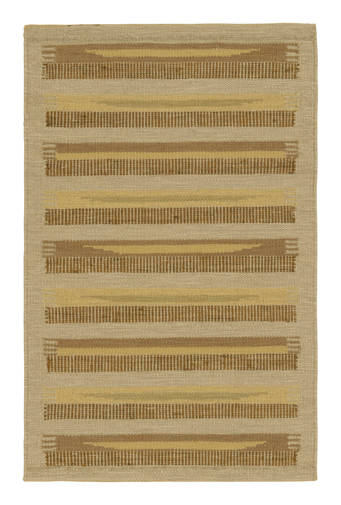 Scandinavian Rug In Beige With Brown And Gold Geometric Stripes