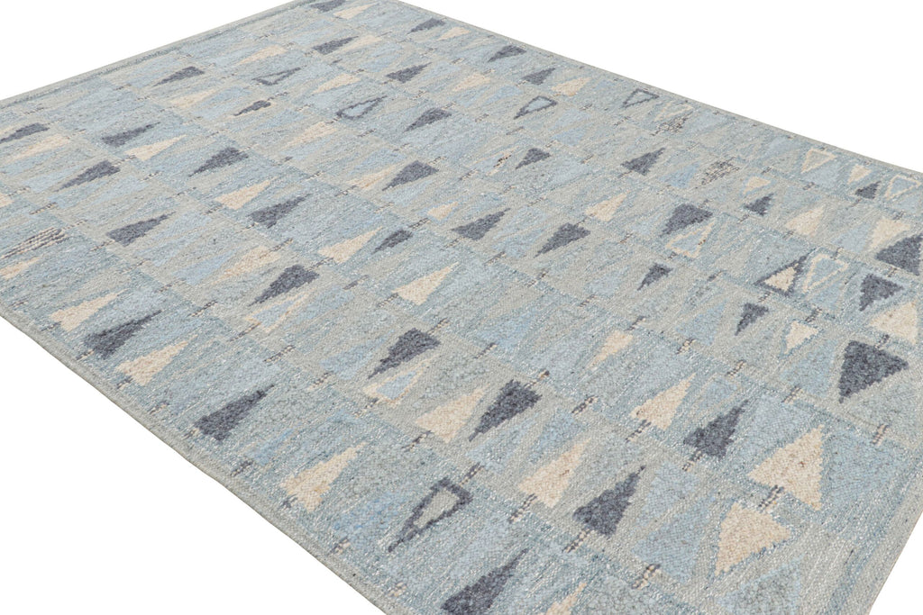 Scandinavian Rug With Light Blue, White And Gray Geometric Pattern