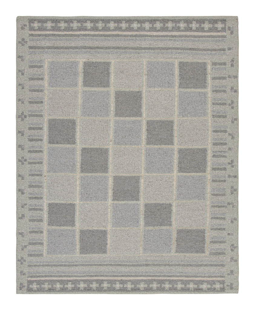 Scandinavian Rug With Gray And Blue Geometric Patterns 9x12