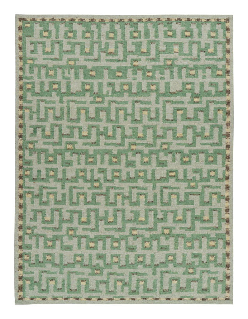 Scandinavian Rug In Green Tones With Geometric Patterns 125