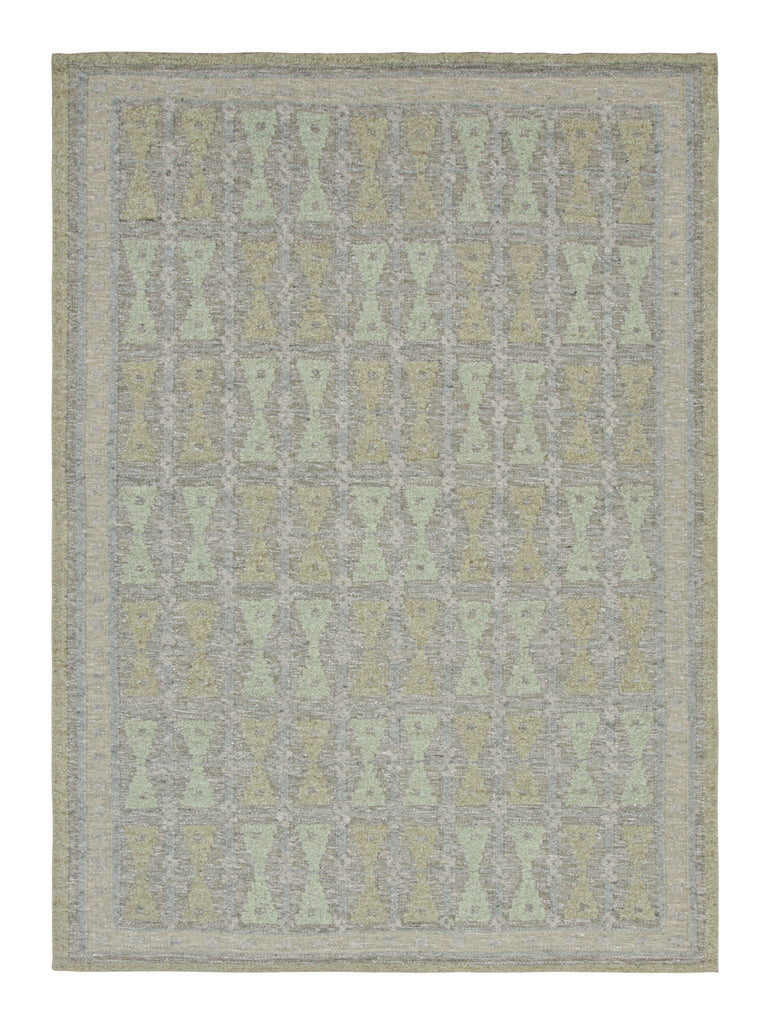 Scandinavian Rug With Hourglass Patterns In Tones Of Green