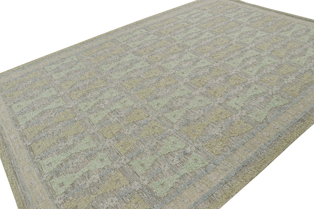 Scandinavian Rug With Hourglass Patterns In Tones Of Green