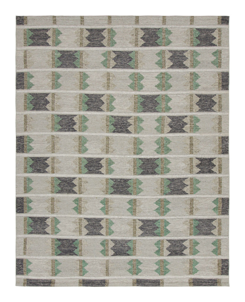 Scandinavian Rug With Geometric Patterns In Tones Of Green