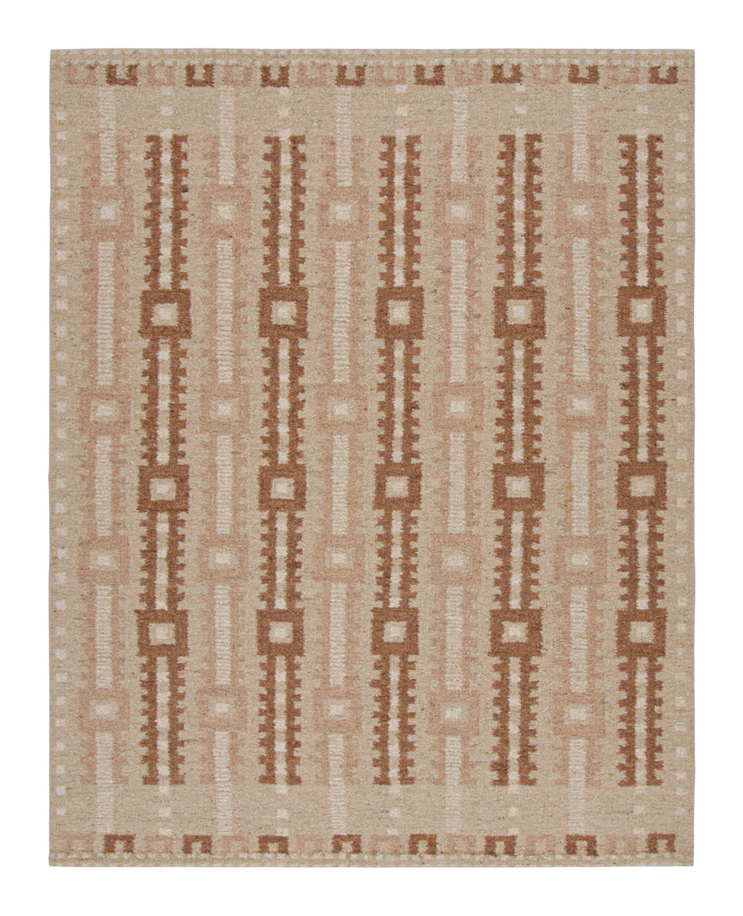 Scandinavian Rug With Pink White And Beige Brown Geometric Pattern