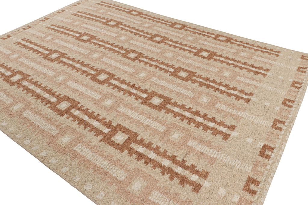 Scandinavian Rug With Pink White And Beige Brown Geometric Pattern