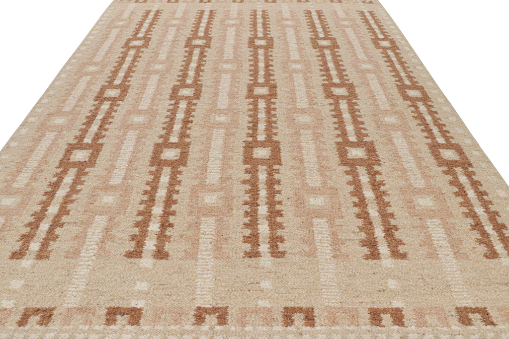 Scandinavian Rug With Pink White And Beige Brown Geometric Pattern