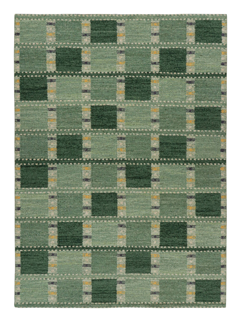 Scandinavian Rug In Green Tones With Geometric Patterns 123