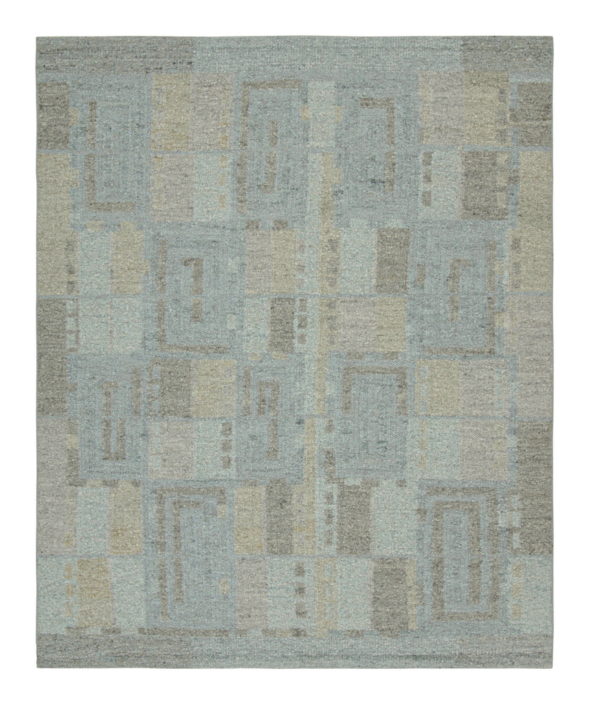 Scandinavian Rug In Blue Beige And Gray Geometric Patterns