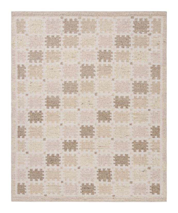 Scandinavian Rug With Beige Brown And White Geometric Patterns