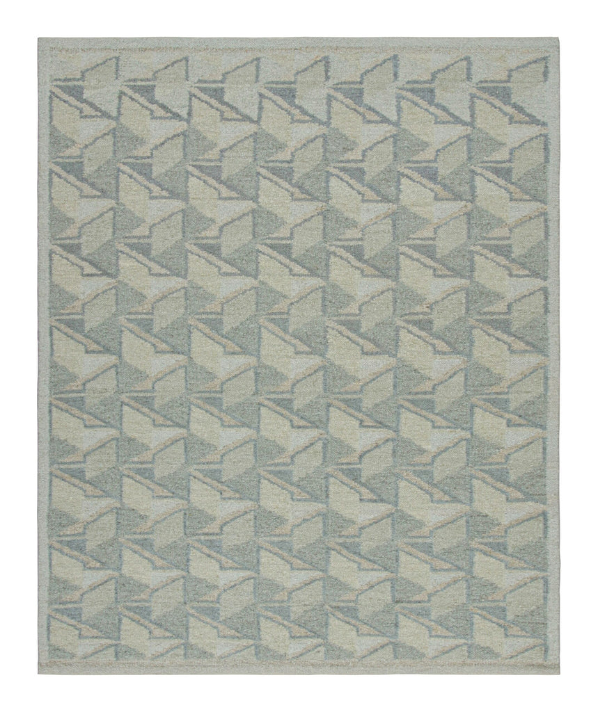 Scandinavian Rug With Blue, White And Cream Geometric Patterns