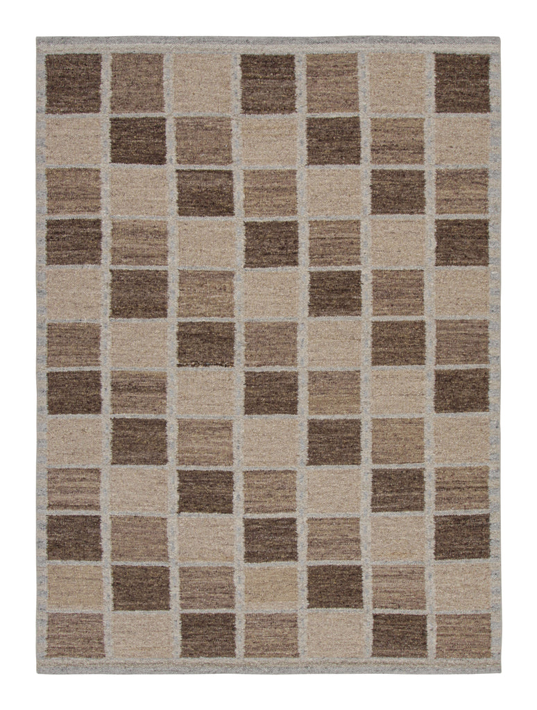 Scandinavian Rug With Beige Brown Geometric Patterns 9x12