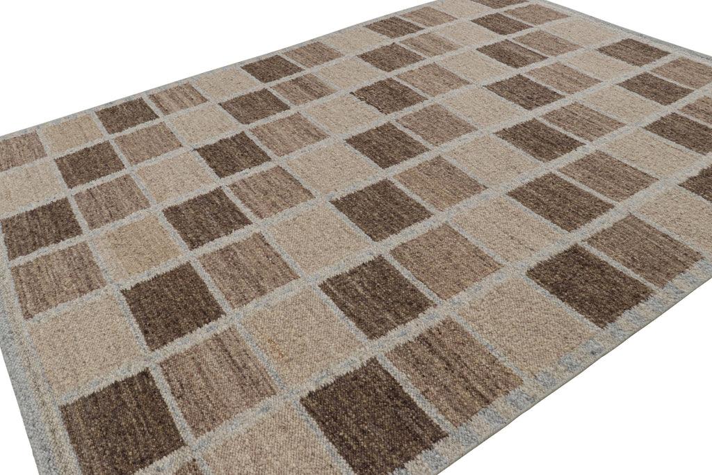 Scandinavian Rug With Beige Brown Geometric Patterns 9x12