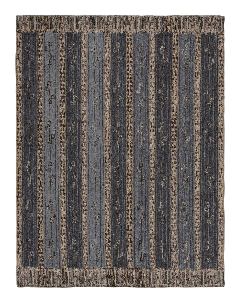 Scandinavian Rug In Blue With Beige Brown Stripes