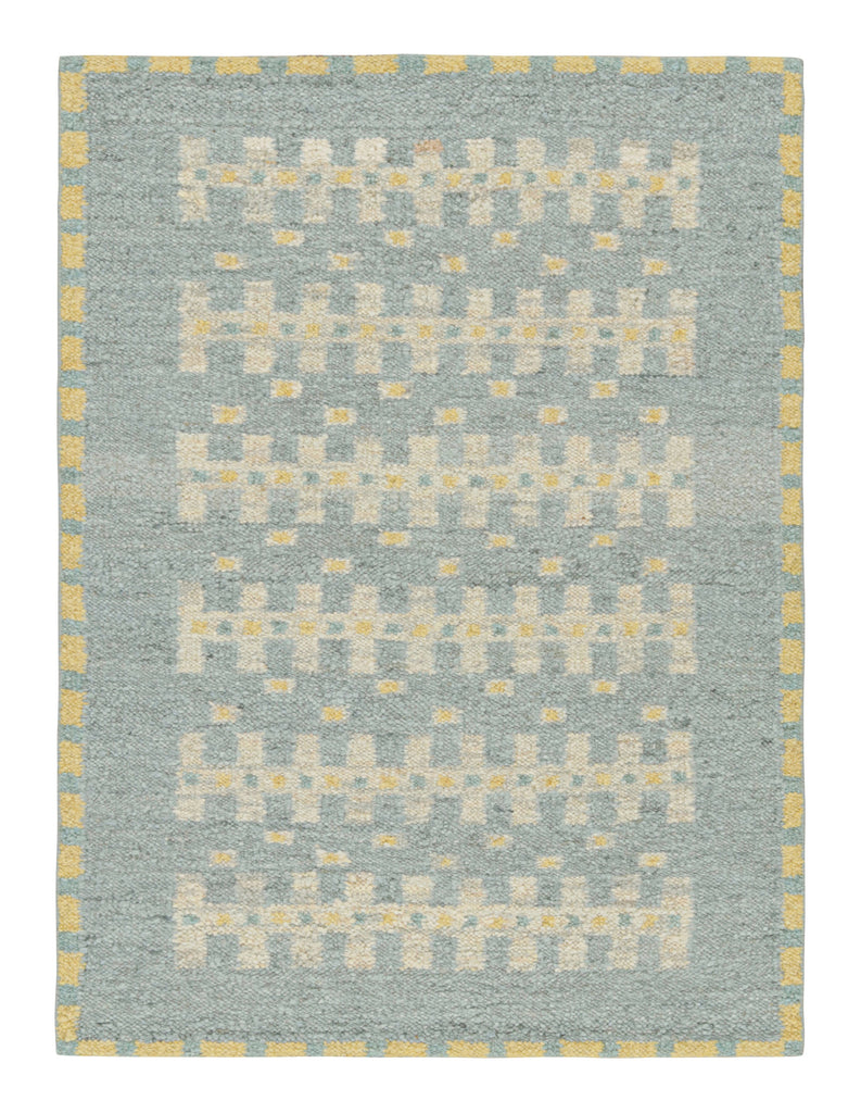 Scandinavian Rug In Blue With Cream Geometric Patterns