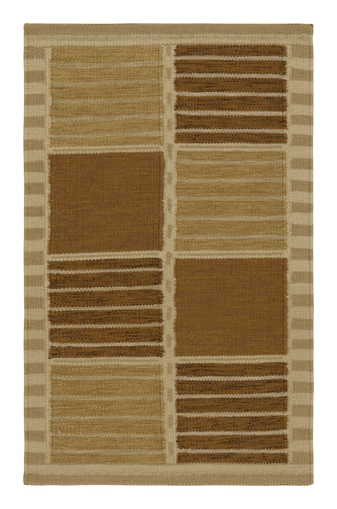 Scandinavian Rug In Beige Brown With Geometric Stripes