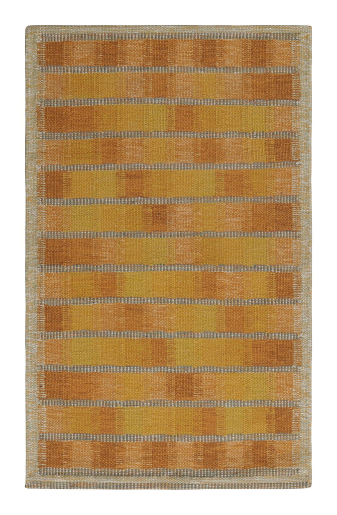 Scandinavian Rug In Gold And Pink With Geometric Patterns