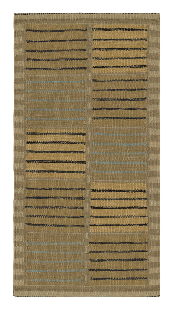 Scandinavian Rug In Beige Brown And Blue With Geometric Stripes