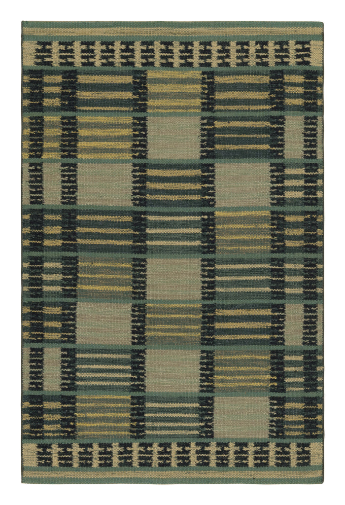 Scandinavian Rug In Blue Tones With Stripes And Geometric Pattern