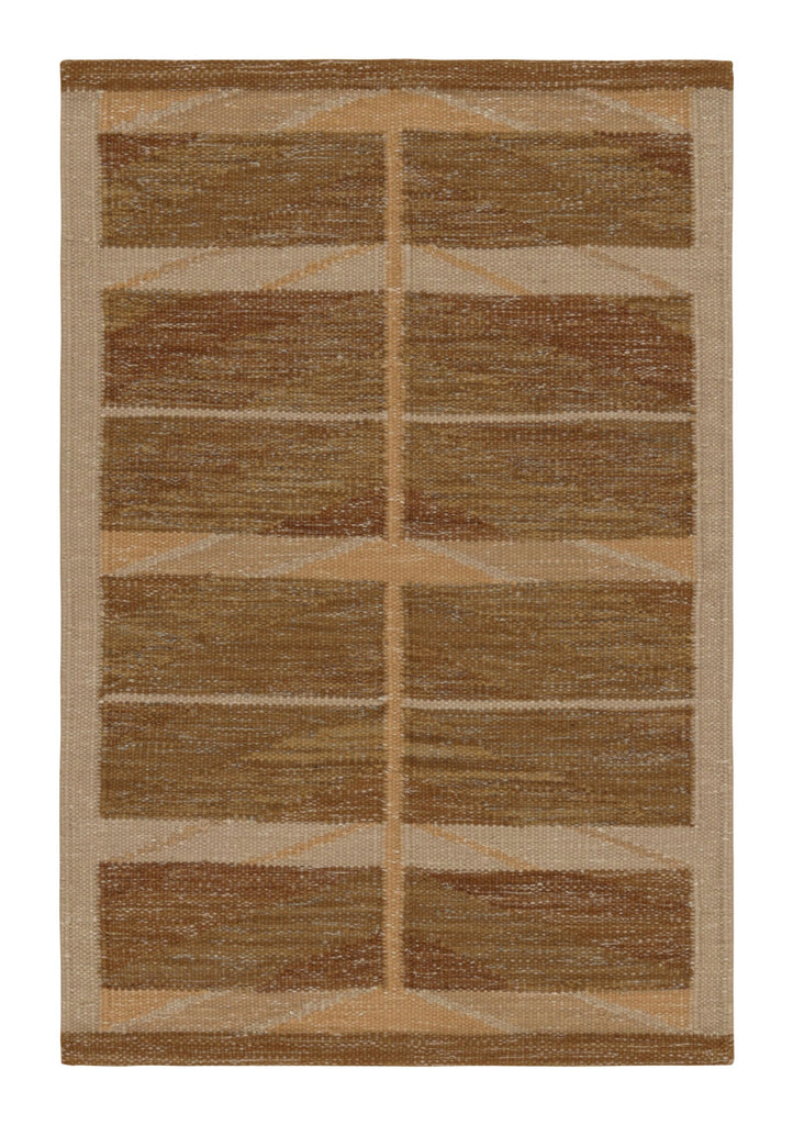 Scandinavian Rug In Beige Brown With Geometric Patterns 3×5