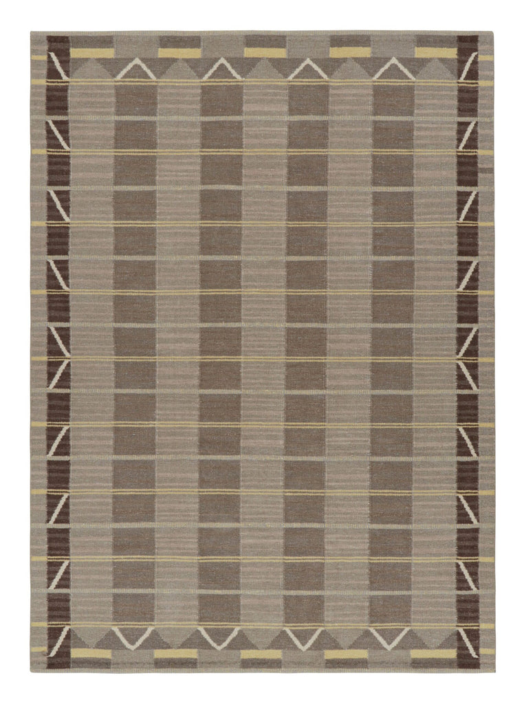 Scandinavian Rug In Beige Brown With Geometric Patterns 9×12