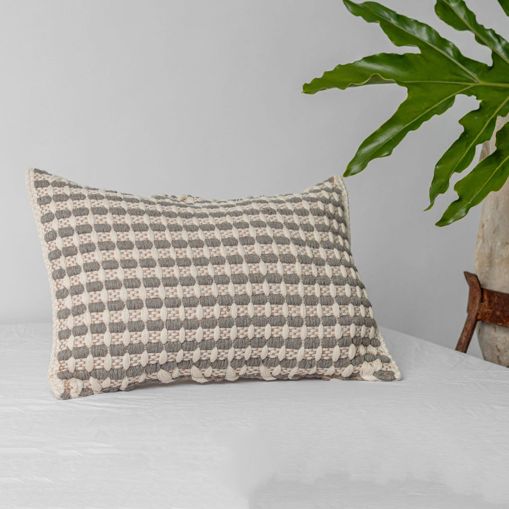 Lattice Pillow Cover Bone W Cocoa And Grey