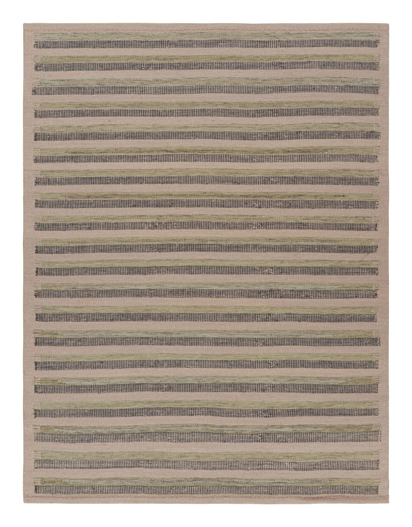 Scandinavian Rug Green And Beige Brown Stripe Pattern