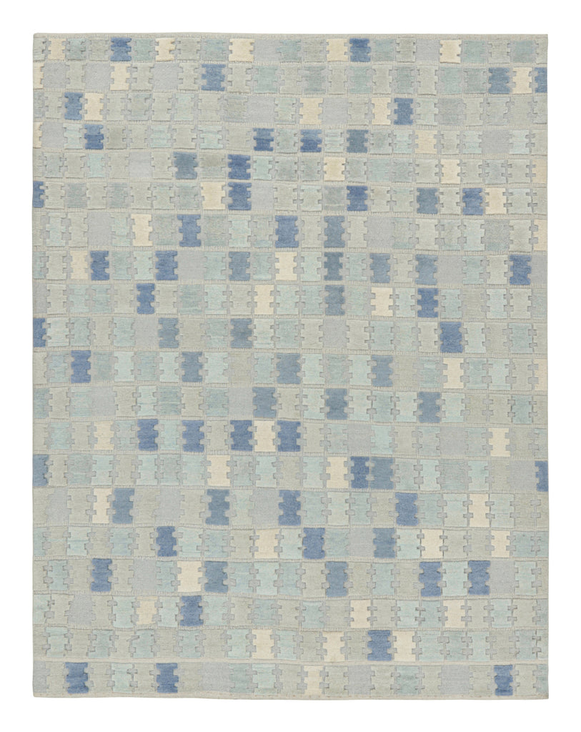 Scandinavian Rug in Blue, Cream-White & Gray Geometric Patterns