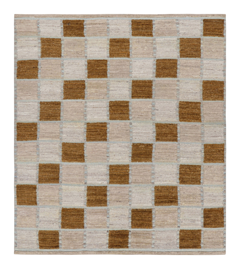 Scandinavian Rug in Gray and Brown Geometric Patterns