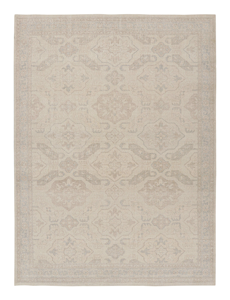 Modern Distressed Rug in Beige and Gray Geometric Patterns