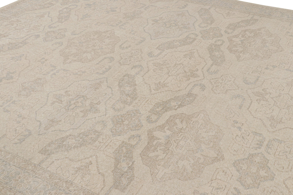 Modern Distressed Rug in Beige and Gray Geometric Patterns