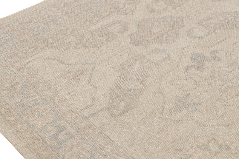 Modern Distressed Rug in Beige and Gray Geometric Patterns