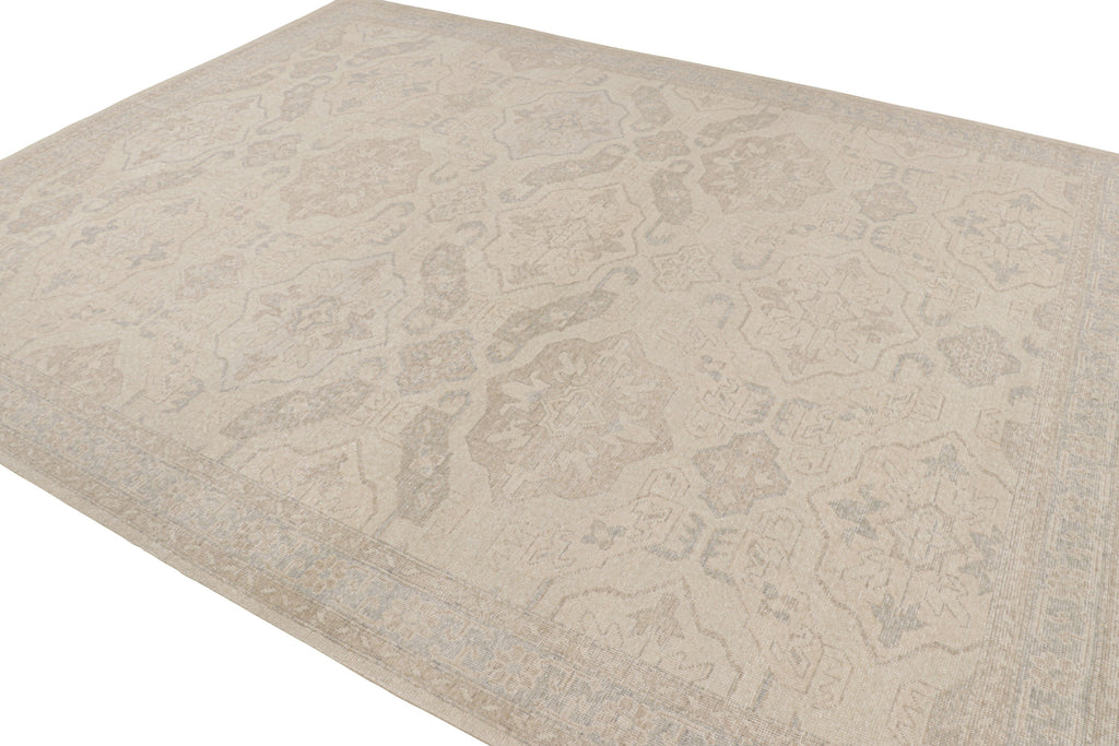 Modern Distressed Rug in Beige and Gray Geometric Patterns