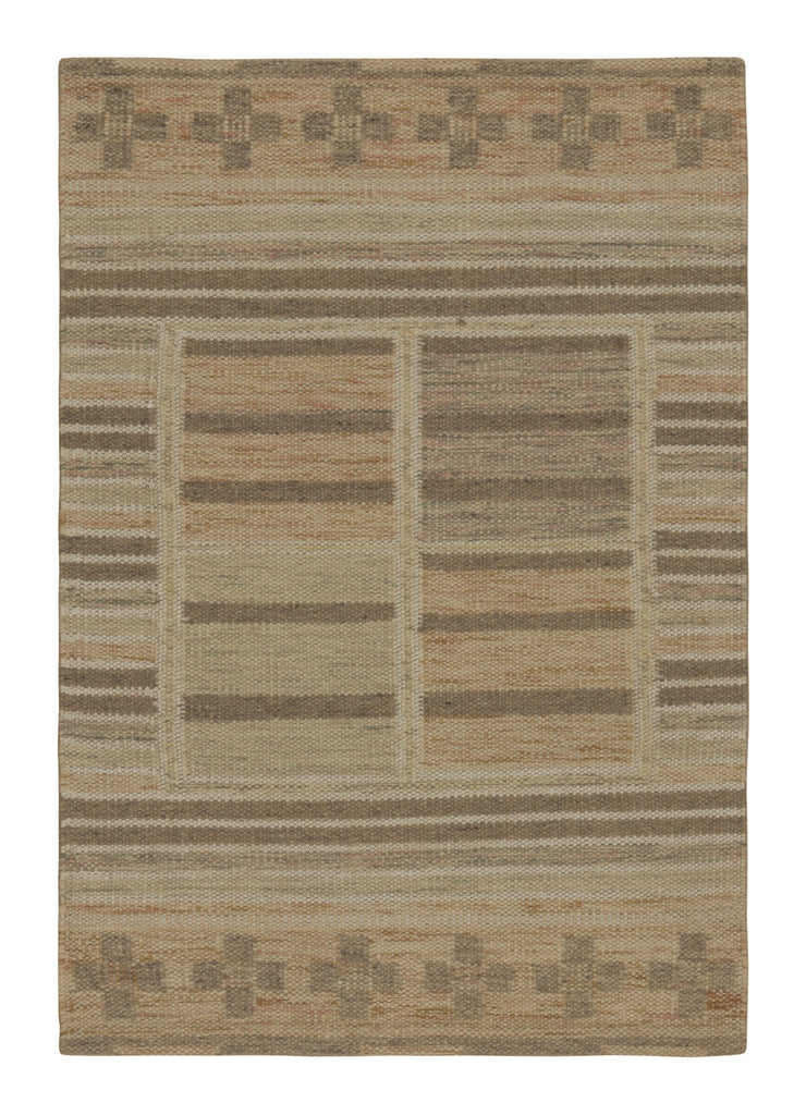 Scandinavian Rug In Beige With Colorful Geometric Patterns 3X5