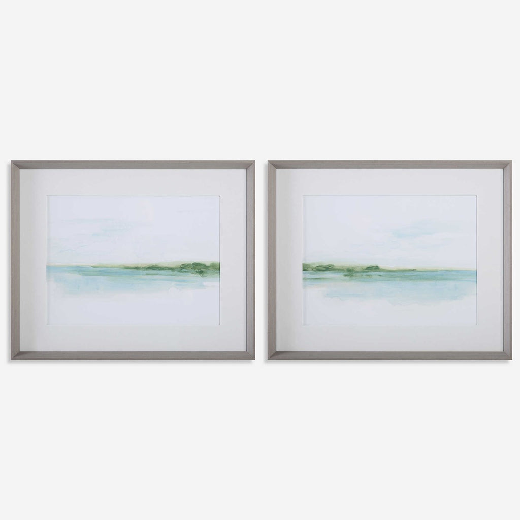 Green Ribbon Coast Framed Prints, Set Of 2