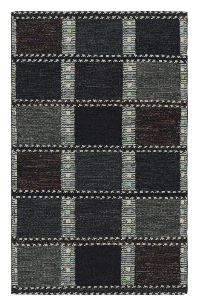 Scandinavian Rug in Gray and Blue, with Geometric Patterns