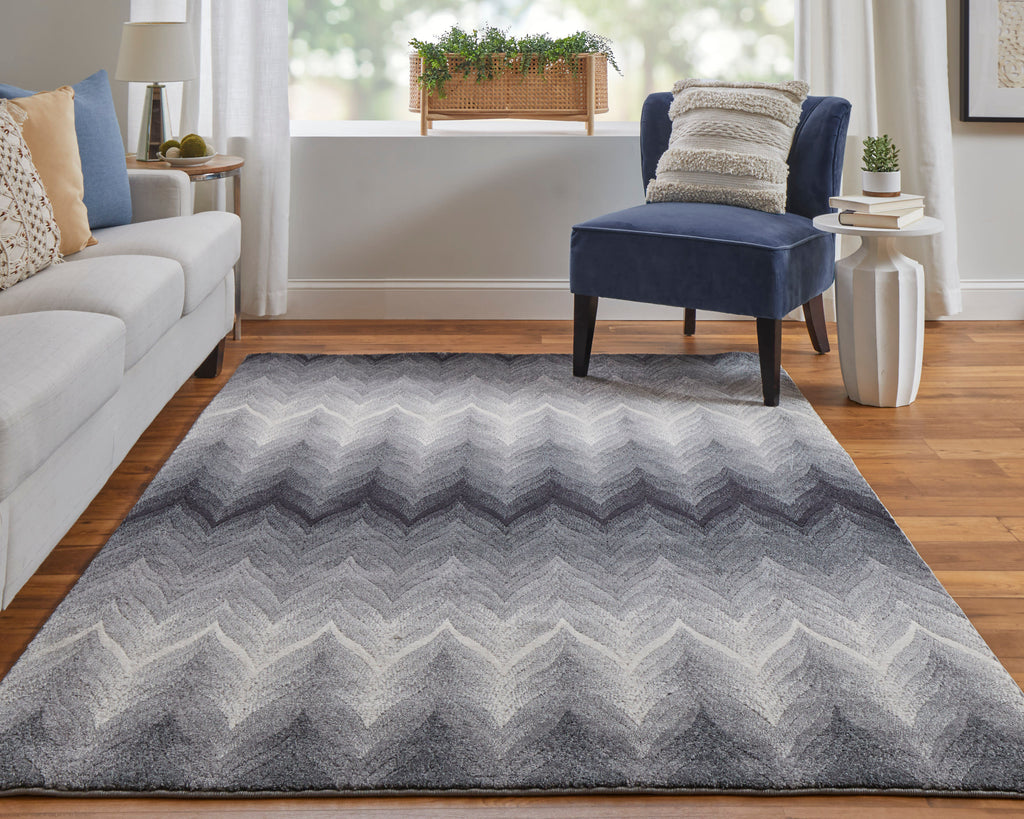 Bleecker Modern Chevron Gray White Area Rug (5' x 8')