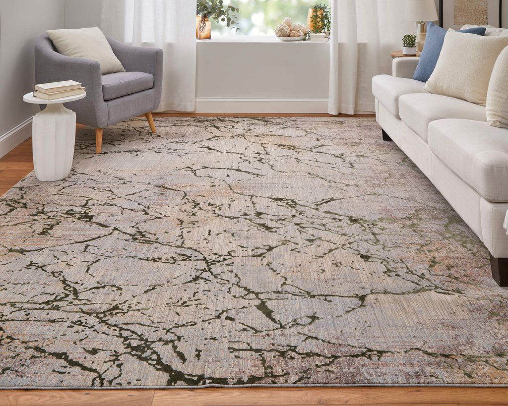 Pryor Modern Abstract Taupe Green Tan Area Rug (10' x 13')